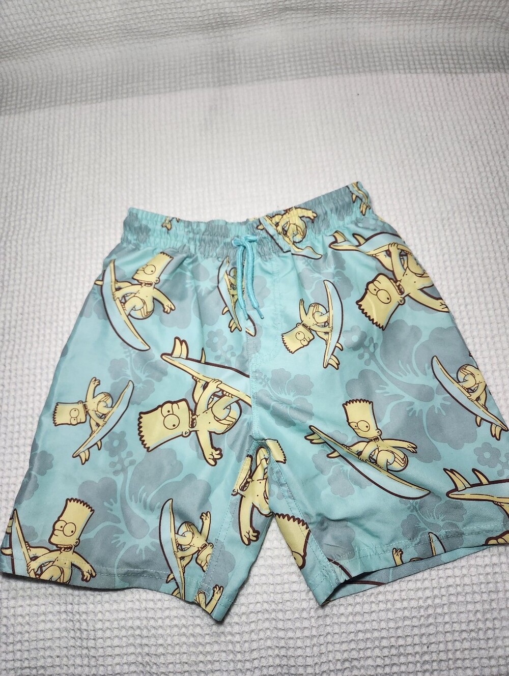 Bart Simpson Surf Print Swim Shorts - Aqua Boys Size L(10/12)